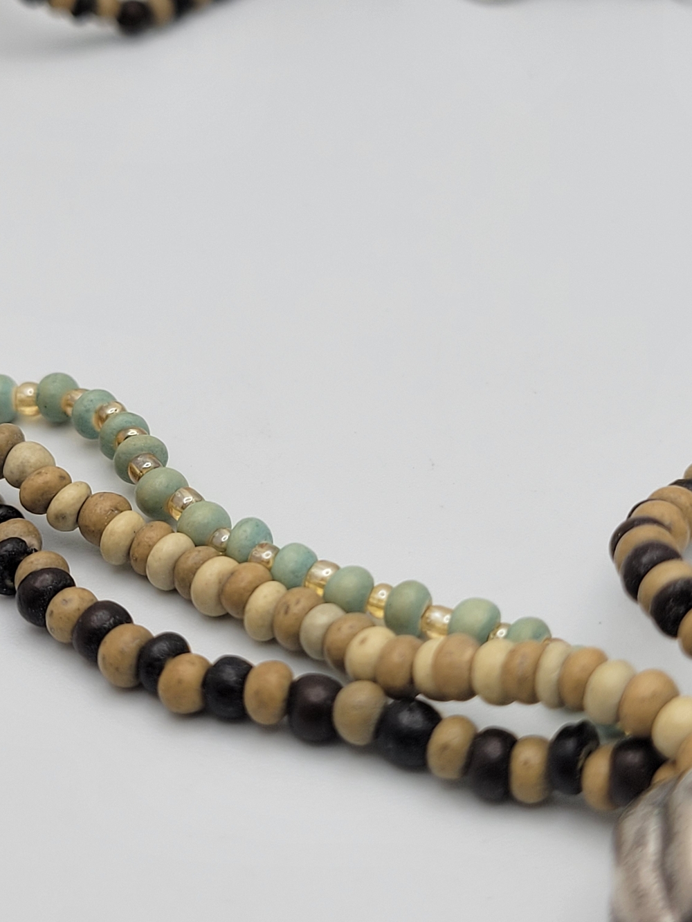 Boho Multi-Strand Beaded Necklace with Beige and Black Pendant - Picture 4 of 7